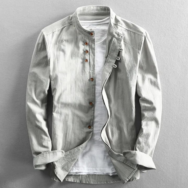 Camicia casual da uomo con colletto alla coreana