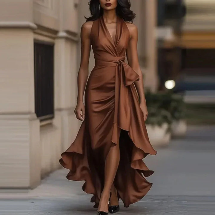 Robe de Soirée Femme Asymétrique à Épaules Dénudées et Coupe