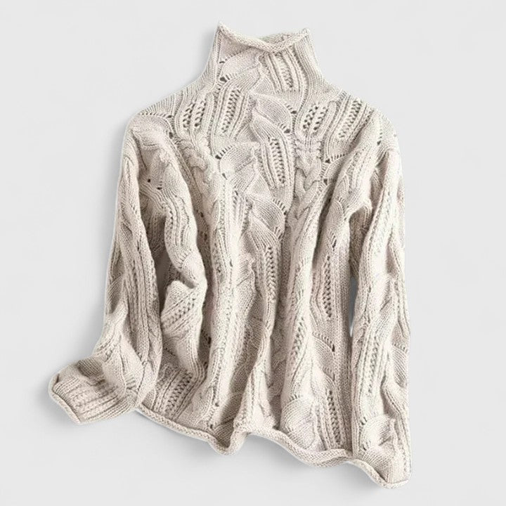 Pullover da donna a collo alto con motivo a trecce