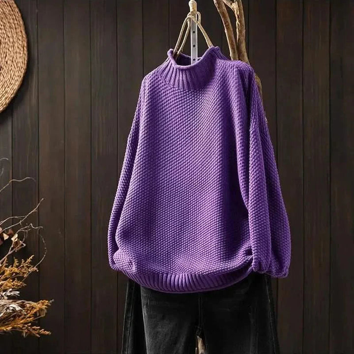 Dámský oversized svetr s kulatým výstřihem a strukturovaným úpletem