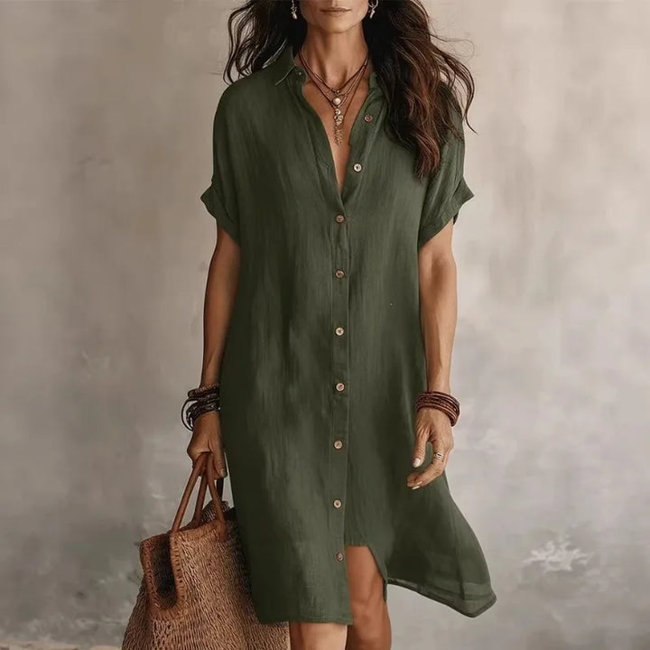 Φόρεμα Chemise Γυναικείο Boho με Κοντά Μανίκια και Ροή Κοπής