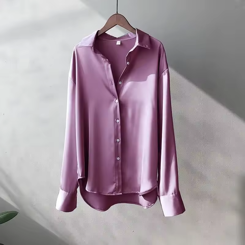 Blouse Femme Satinée Boutonnée à Manches Longues
