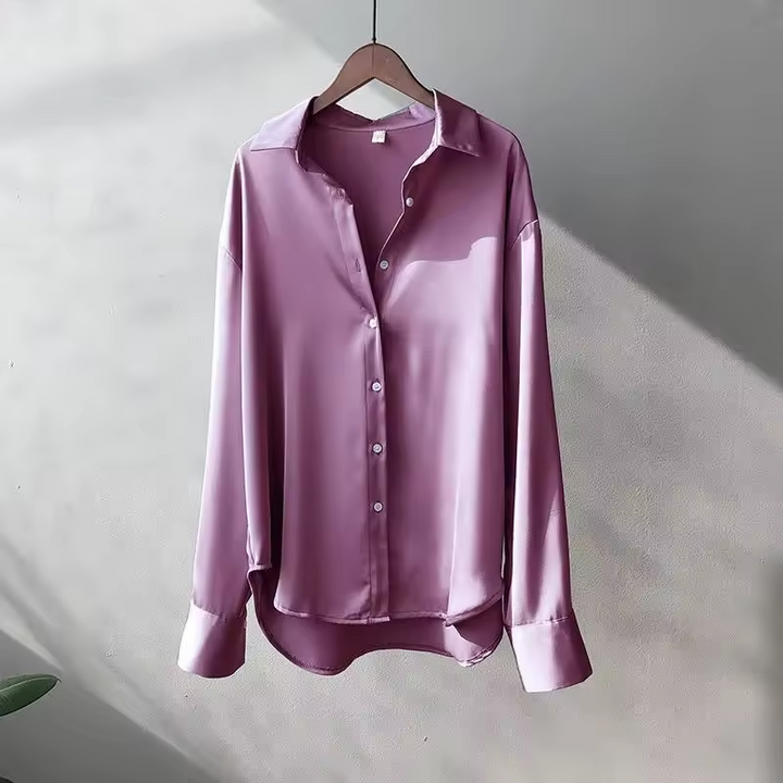 Blouse Femme Satinée Boutonnée à Manches Longues