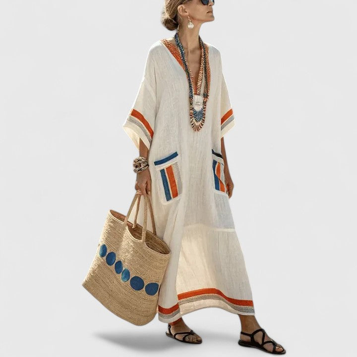 Robe Maxi Bohème à Motifs Ethniques pour Femme