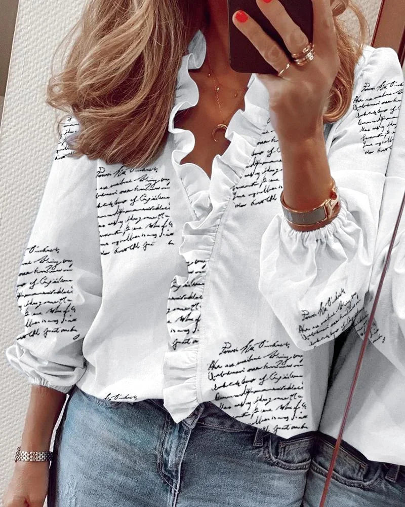 Volnočasový dámský košile – elegantní volánkový detail