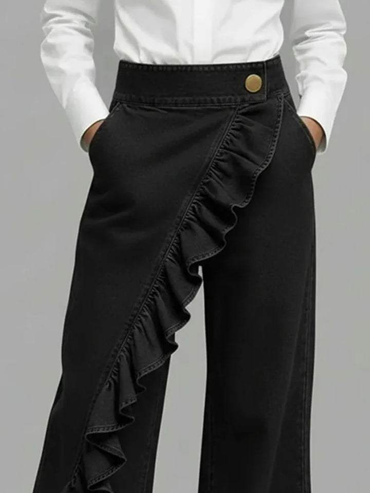 Jean Femme Asymétrique à Jambes Larges et Style Vintage