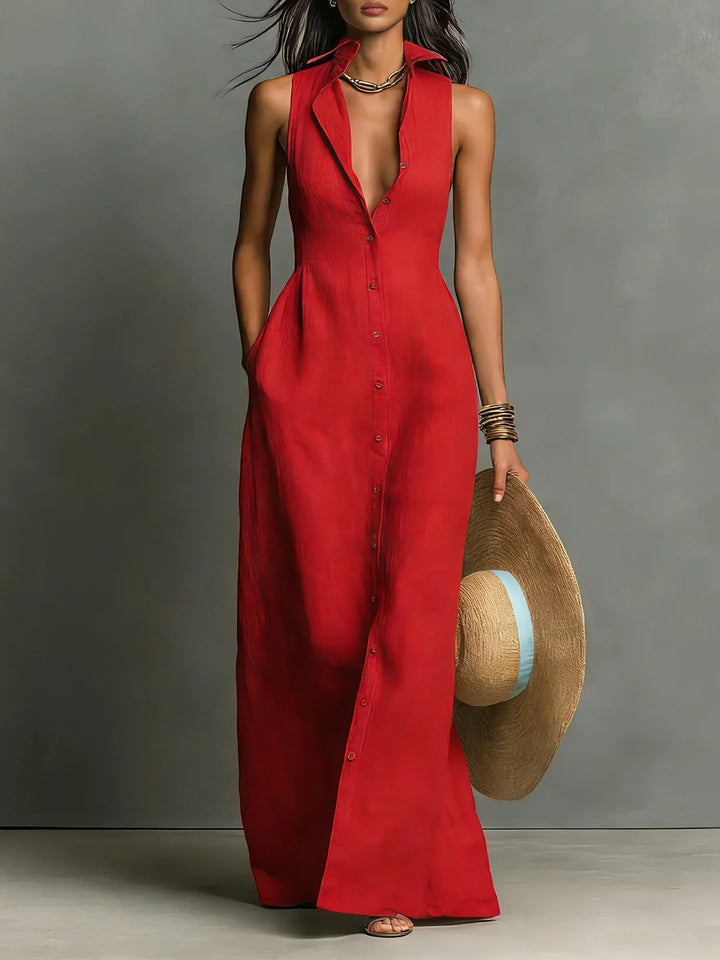 Robe Chemise Sans Manches à Boutonnage Élégant