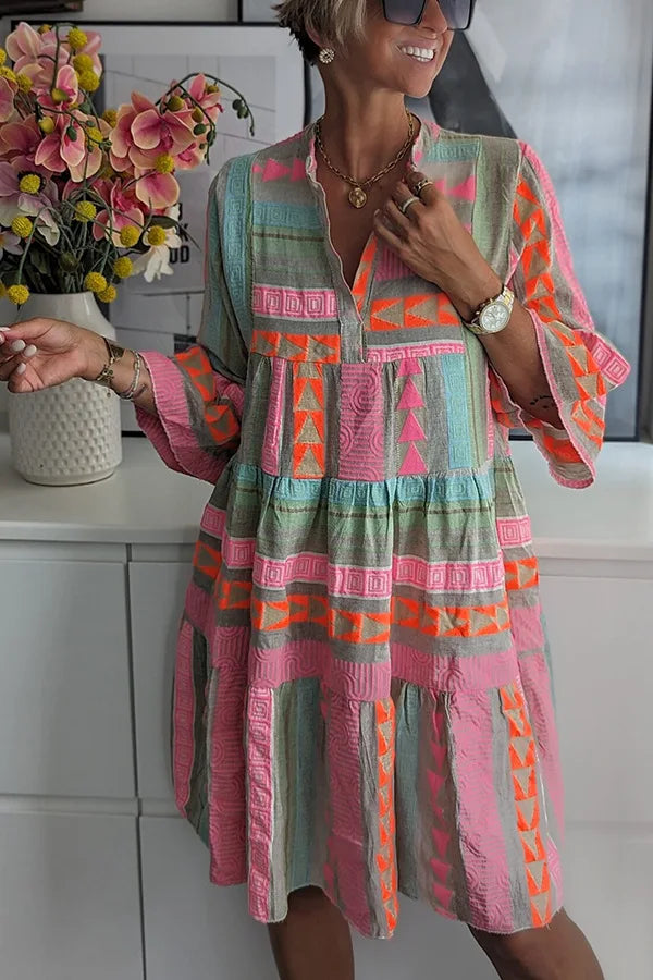 Robe Femme Bohème Imprimée à Manches Évasées Élégantes