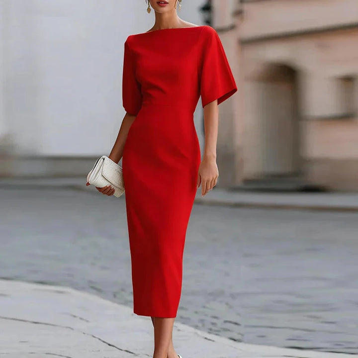 Robe Midi Élégante Femme à Encolure Bateau