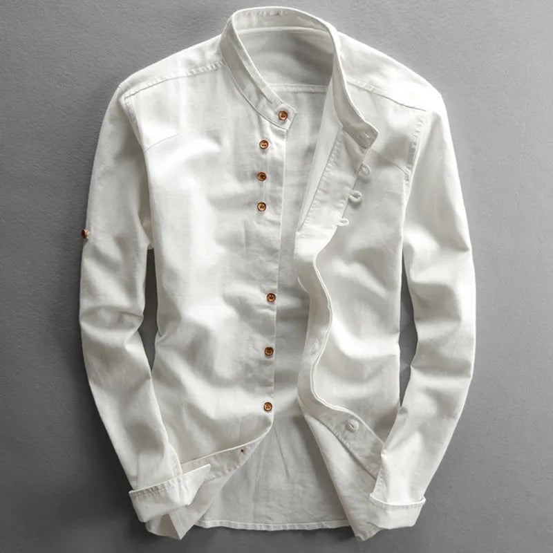 Camicia casual da uomo con colletto alla coreana