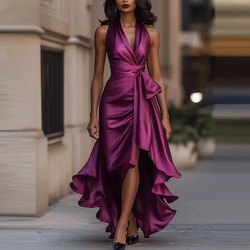 Robe de Soirée Femme Asymétrique à Épaules Dénudées et Coupe