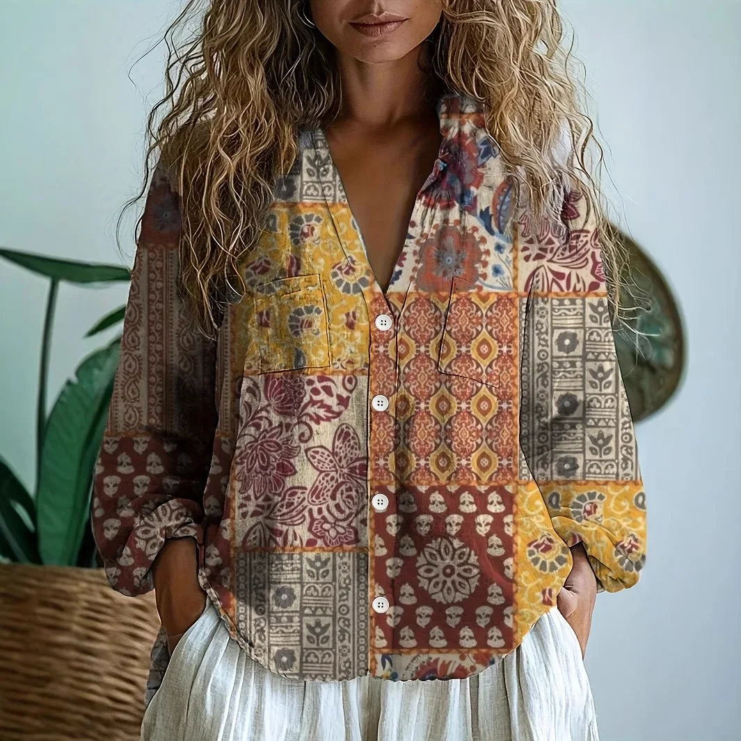 Dámská boho květovaná halenka ve vintage elegantním stylu