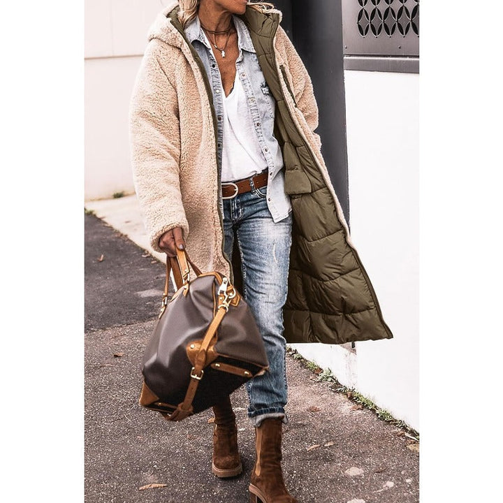 Manteau femme long matelassé à capuche
