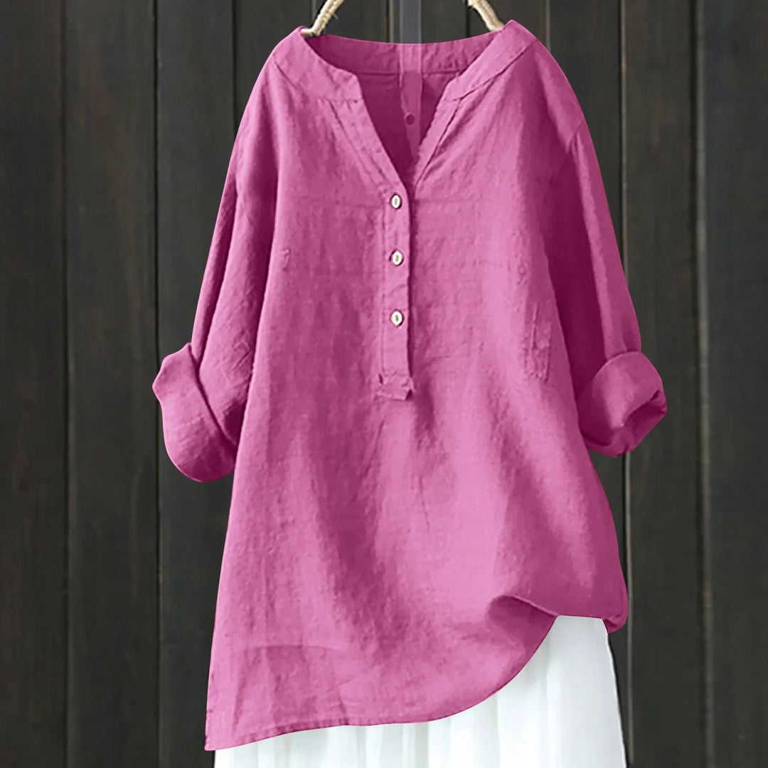Blouse Femme Décontractée à Col V Boutonné