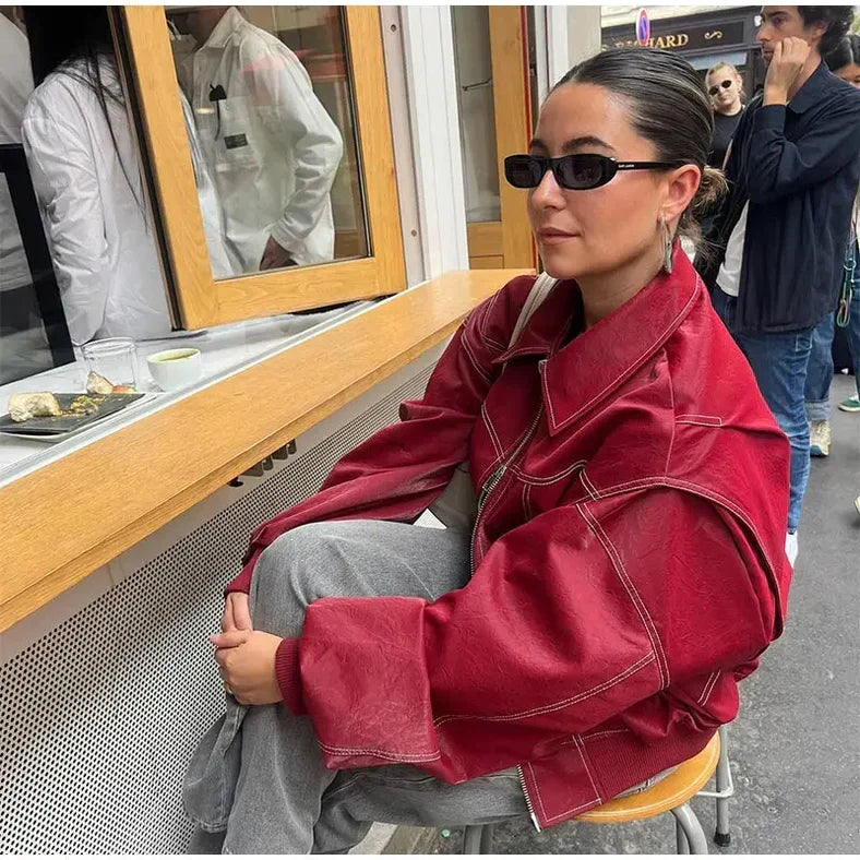 Blouson Bomber Oversized Rouge pour femme