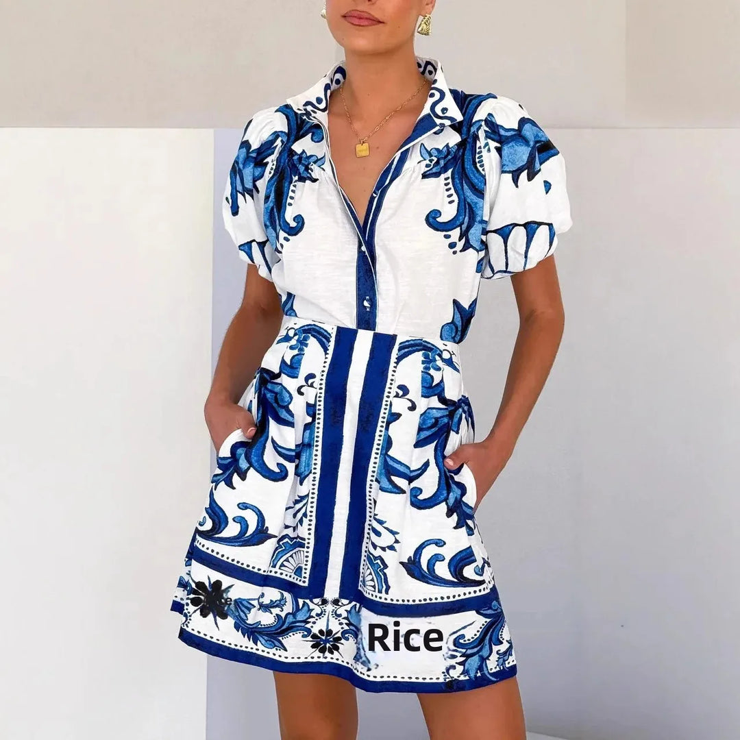 Robe Mini Fleurs Manches Bouffantes pour femme