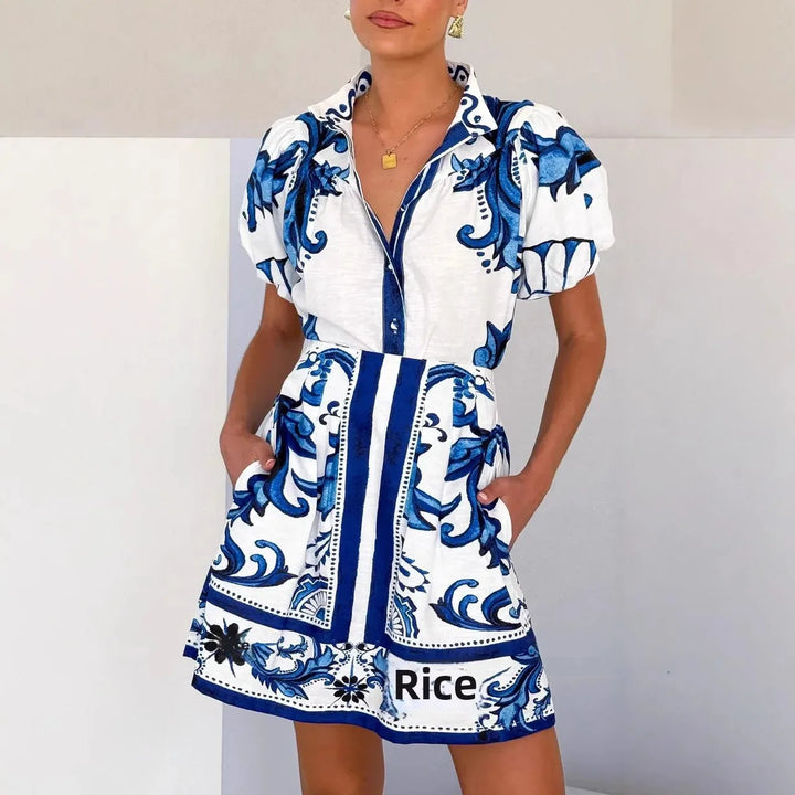 Robe Mini Fleurs Manches Bouffantes pour femme