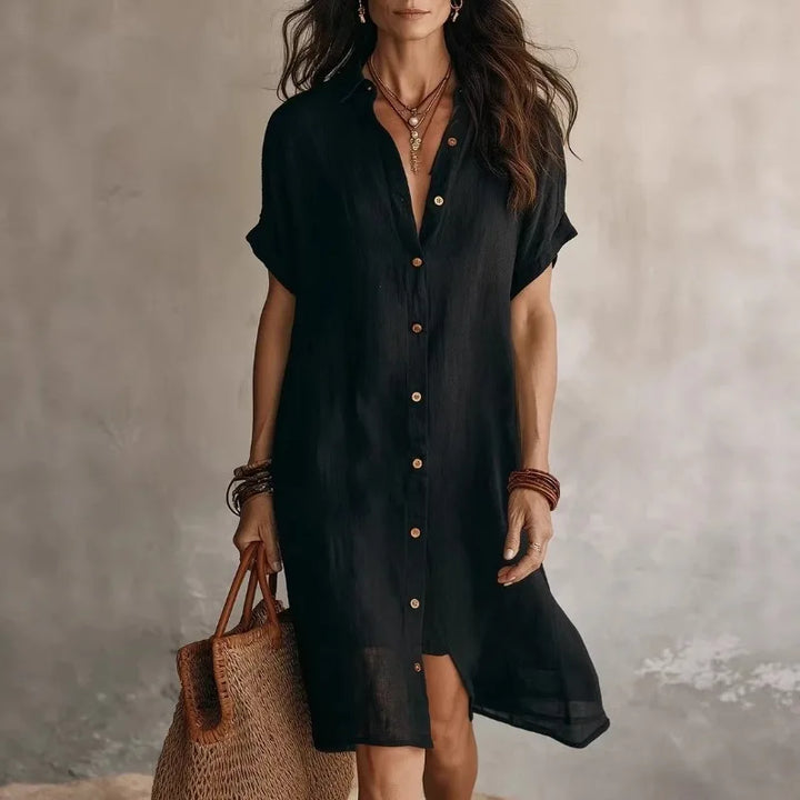 Φόρεμα Chemise Γυναικείο Boho με Κοντά Μανίκια και Ροή Κοπής