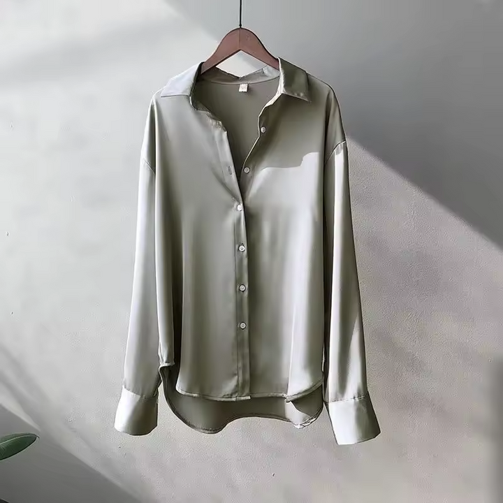 Blouse Femme Satinée Boutonnée à Manches Longues