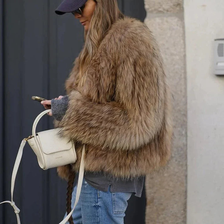 Abrigo de invierno oversize de piel sintética para mujer