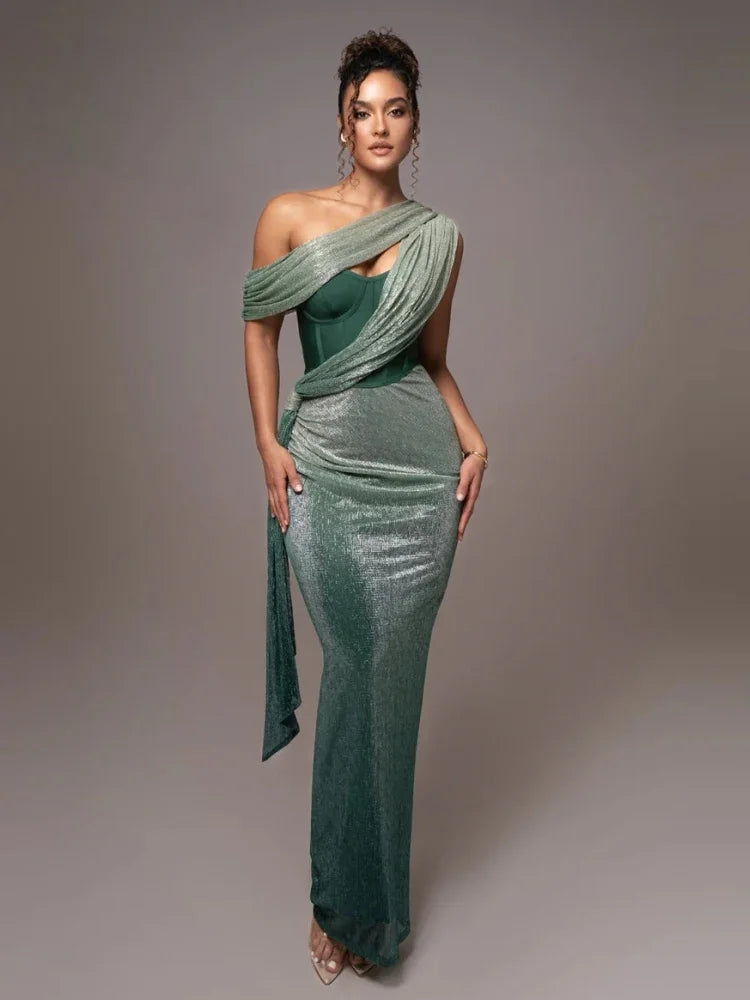 Robe Longue Élégante à Épaule Dénudée pour Femme