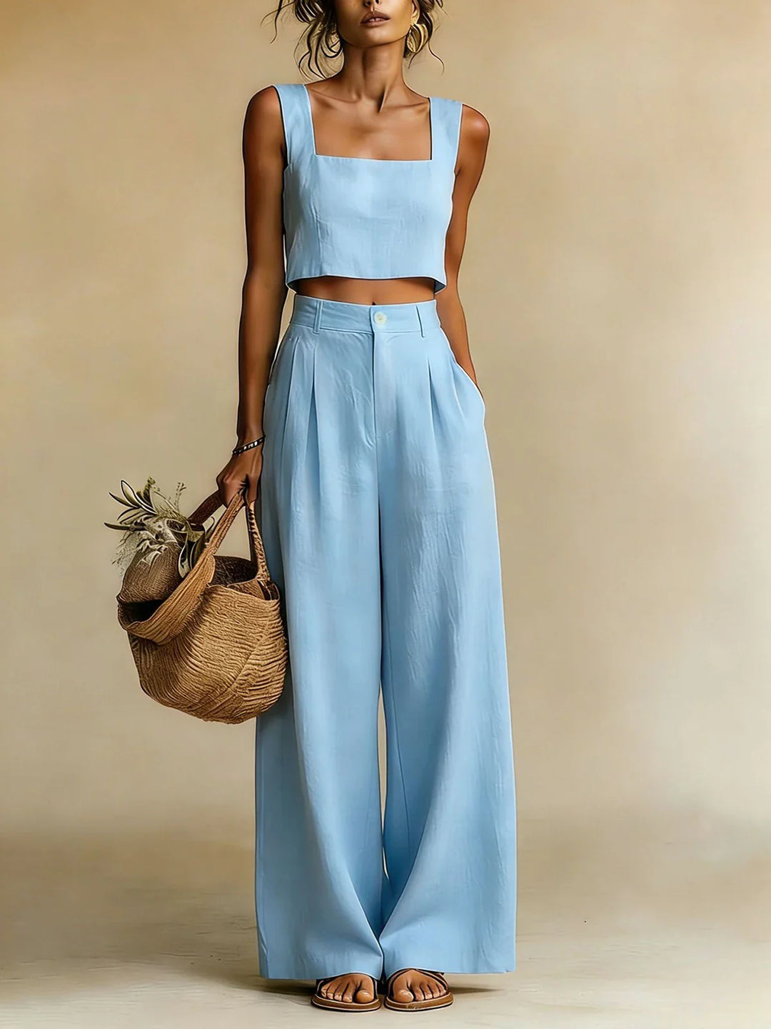 Ensemble Femme Palazzo avec Haut Élégant et Pantalon Fluide