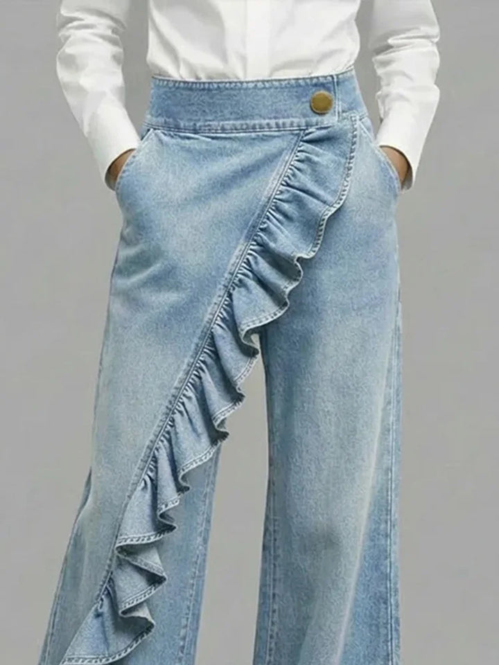 Jean Femme Asymétrique à Jambes Larges et Style Vintage
