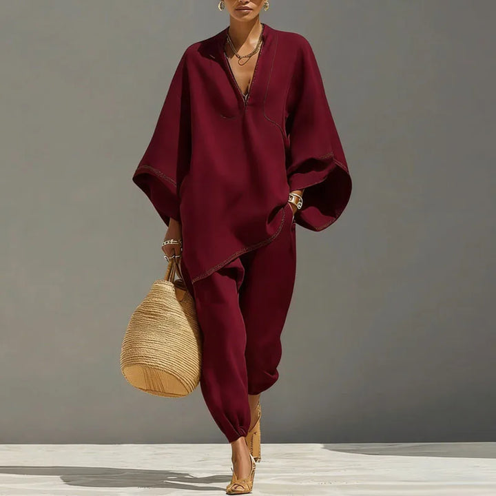Bohemian Chic Set with Flowing Top and Loose Pants