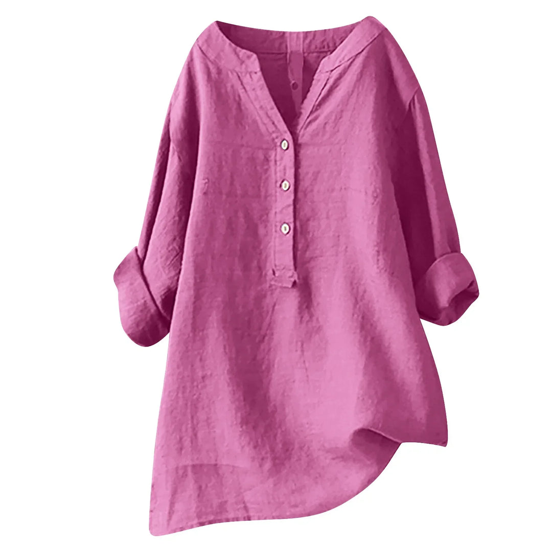 Blouse Femme Décontractée à Col V Boutonné
