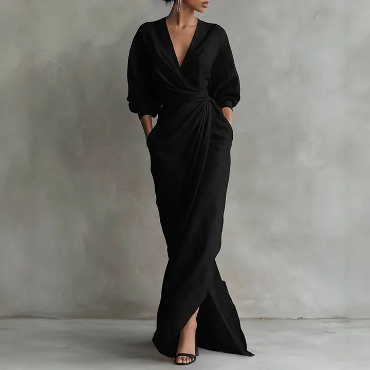 Robe Maxi Femme Cache-Cœur à Col V et Fente