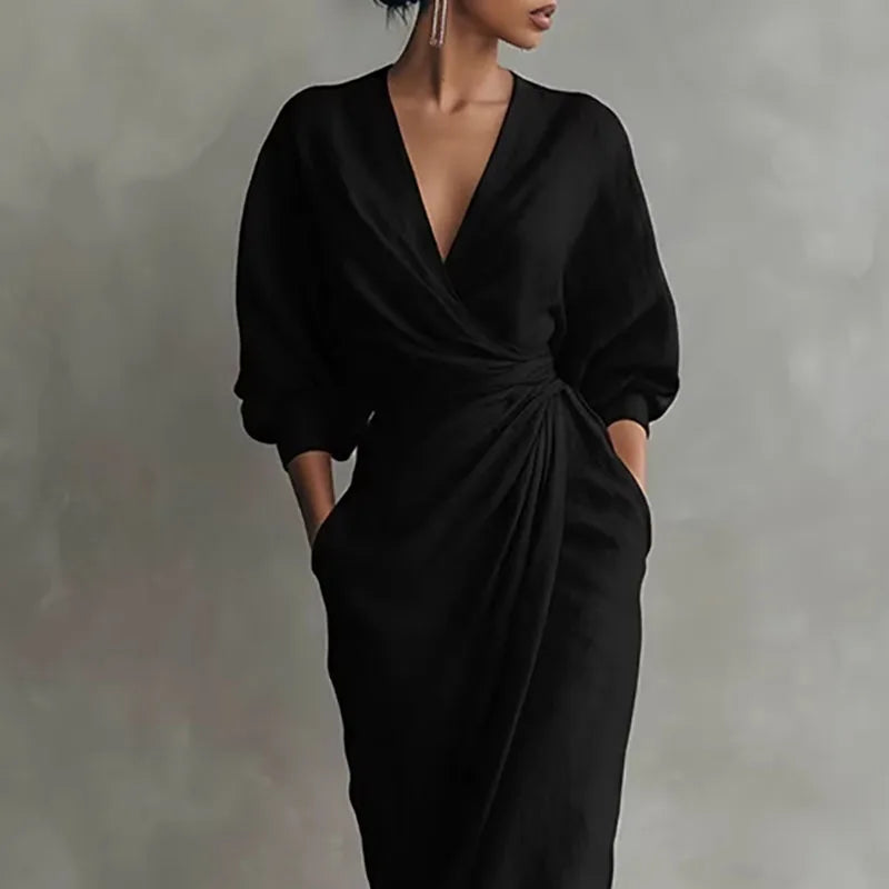 Robe Maxi Femme Cache-Cœur à Col V et Fente