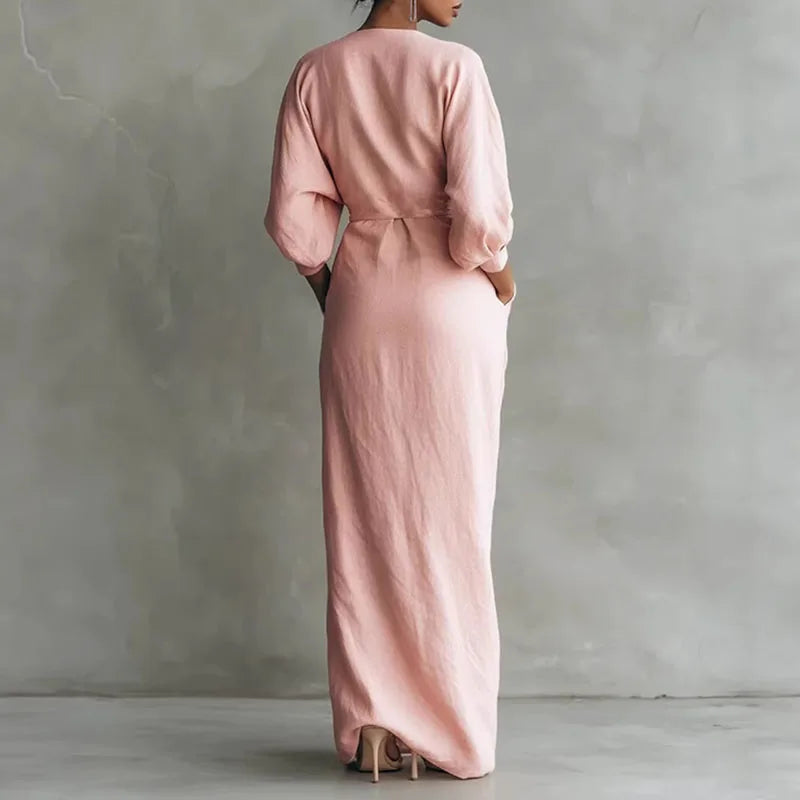 Robe Maxi Femme Cache-Cœur à Col V et Fente