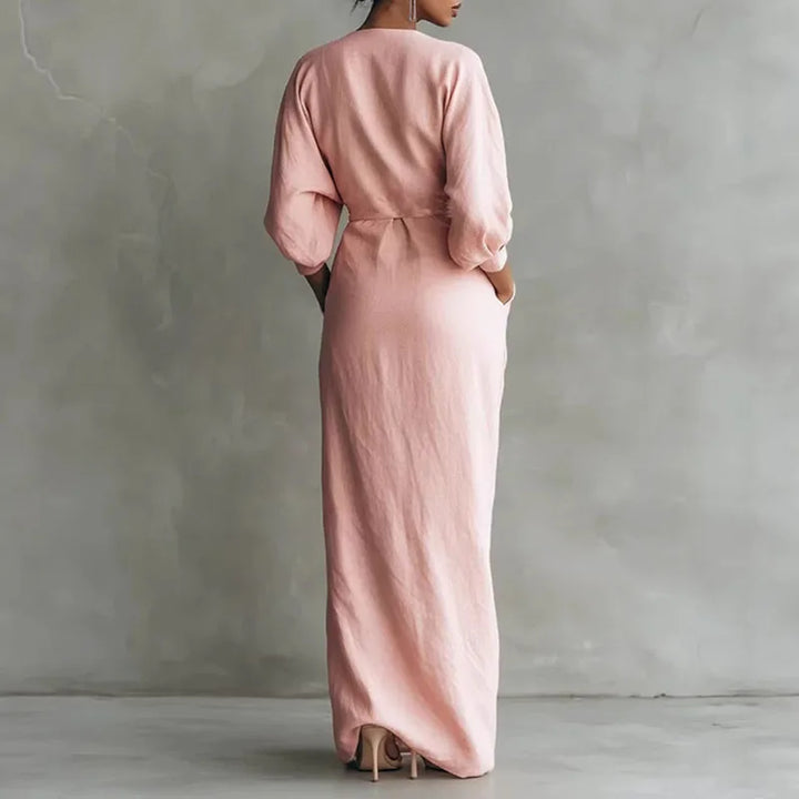 Robe Maxi Femme Cache-Cœur à Col V et Fente