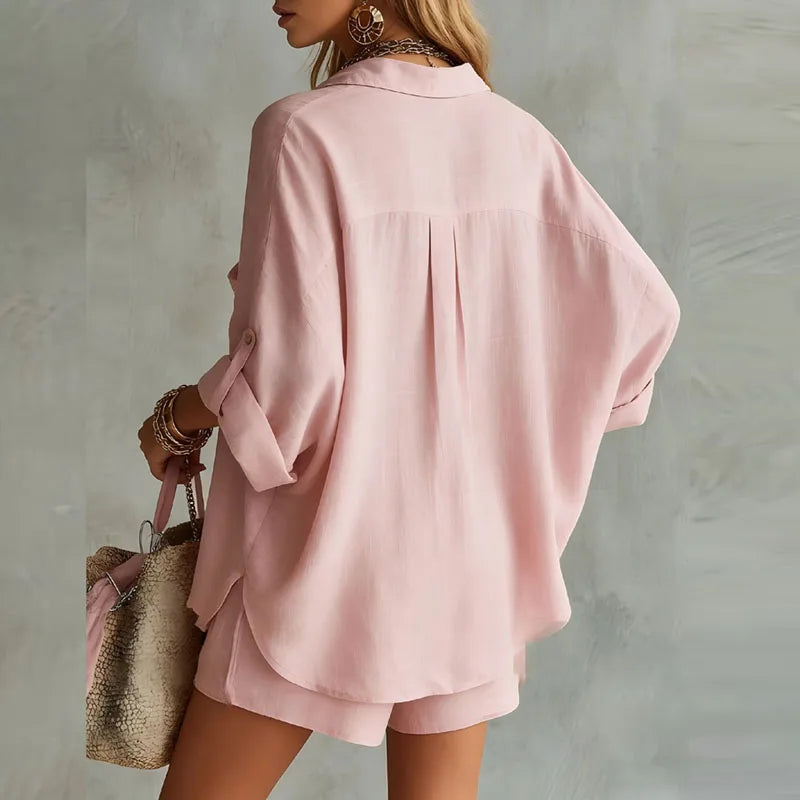 Chic Summer Set with Oversized Shirt and Matching Shorts