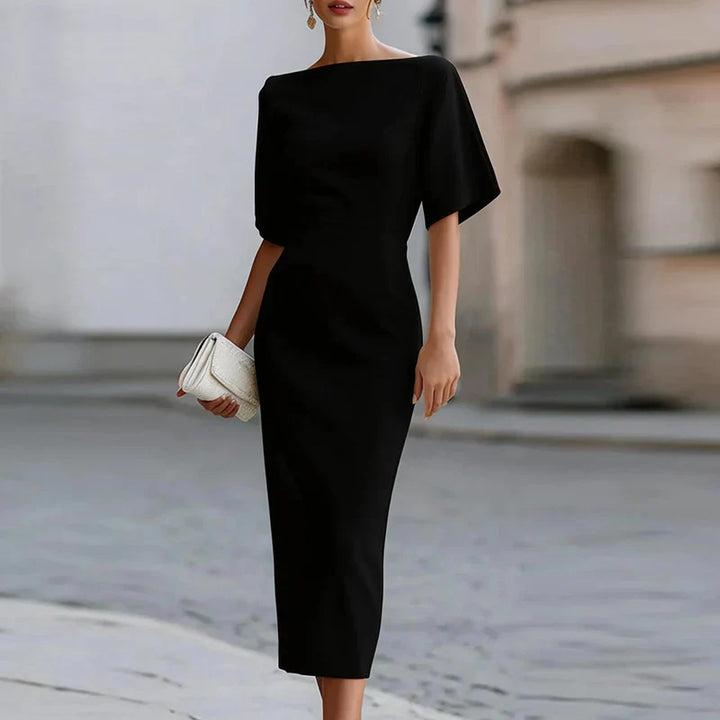 Robe Midi Élégante Femme à Encolure Bateau
