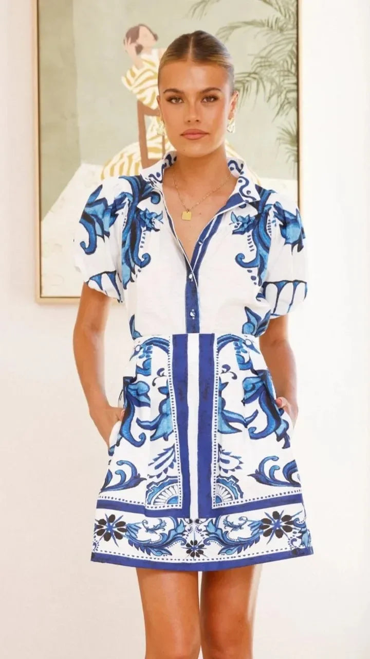 Robe Mini Fleurs Manches Bouffantes pour femme