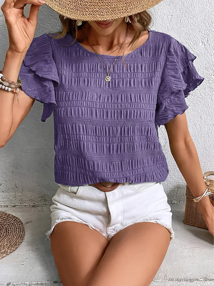Blouse Femme Texturée à Manches Volantées Décontractée