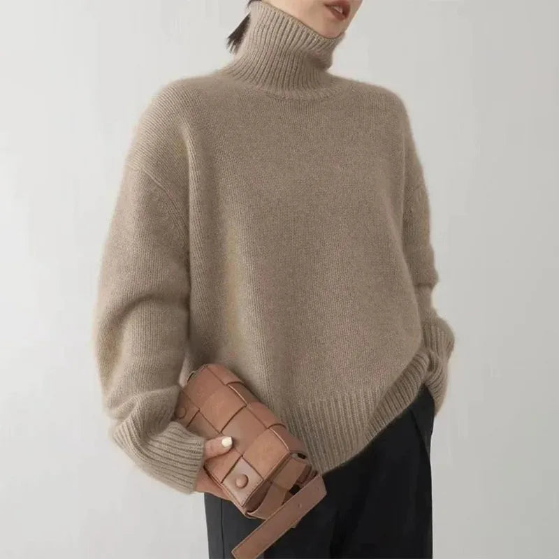Pull femme à col roulé en maille douce et chaude