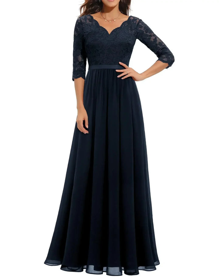 Robe Longue Femme en Dentelle Élégante