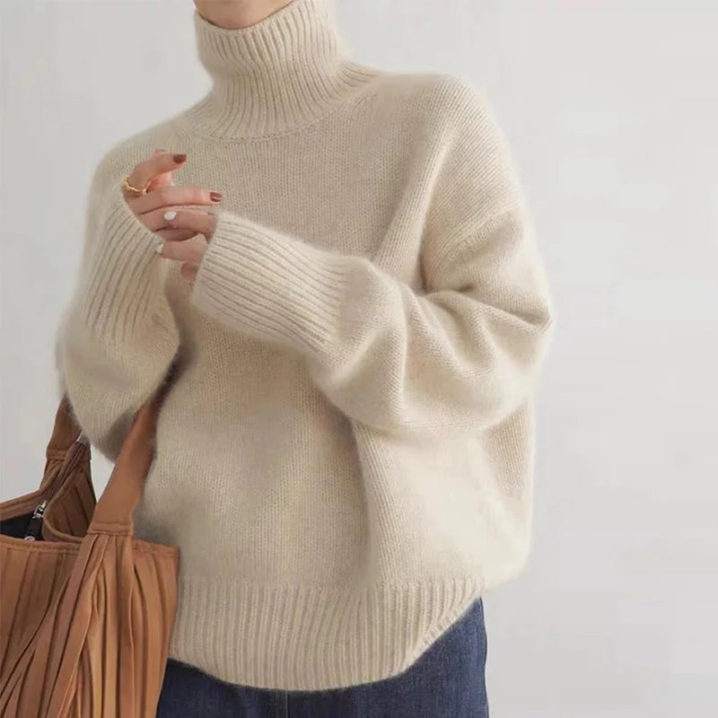 Pull femme à col roulé en maille douce et chaude