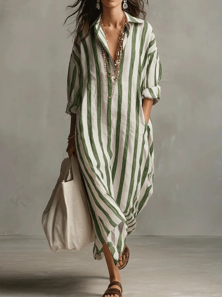 Robe Chemise Longue Rayée Décontractée pour Femme