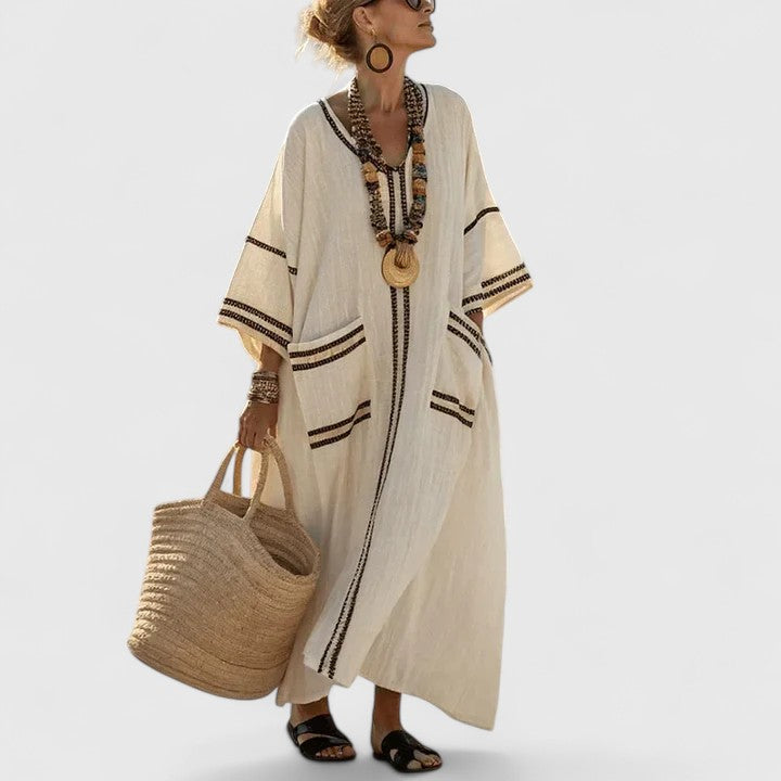 Robe Maxi Bohème à Motifs Ethniques pour Femme