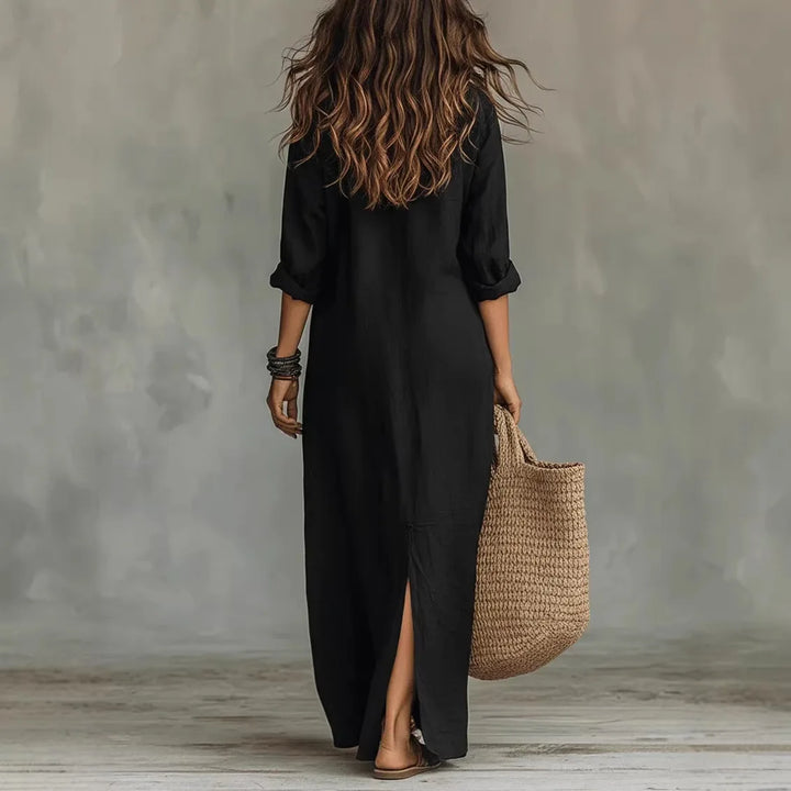 Abito lungo casual con scollo a V da donna maniche 3/4