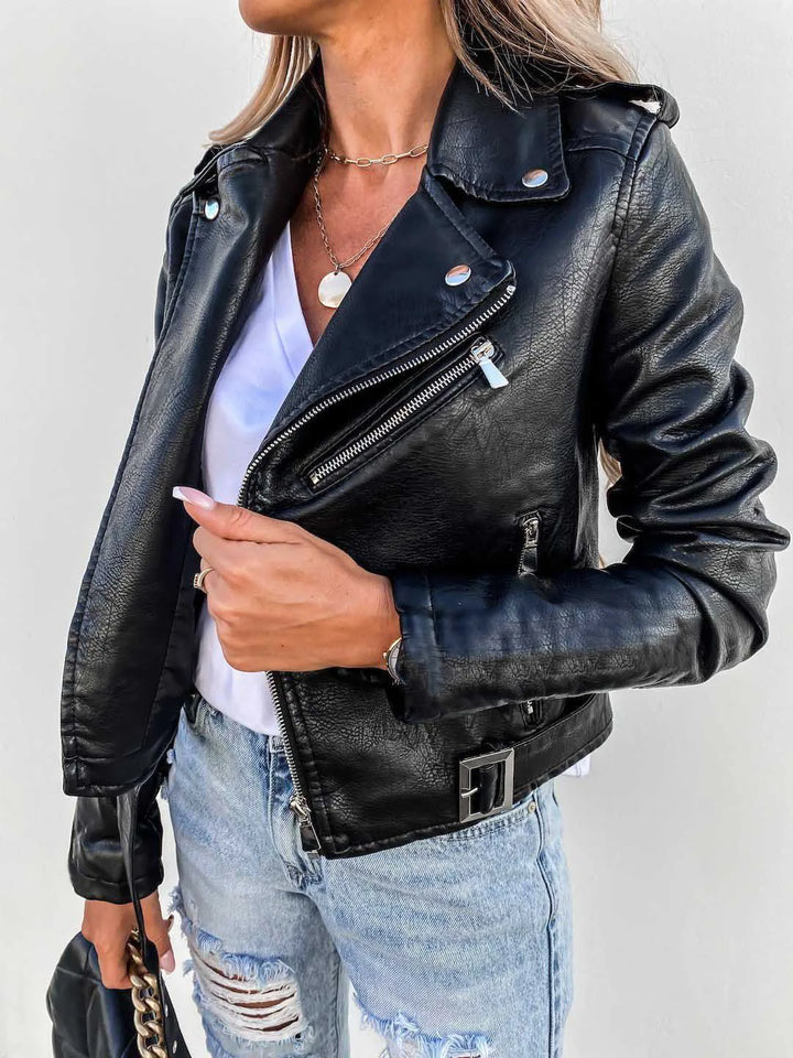 Veste De Motard Pour Femme En Similicuir Avec Détails Zippés