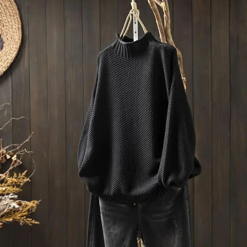 Dámský oversized svetr s kulatým výstřihem a strukturovaným úpletem