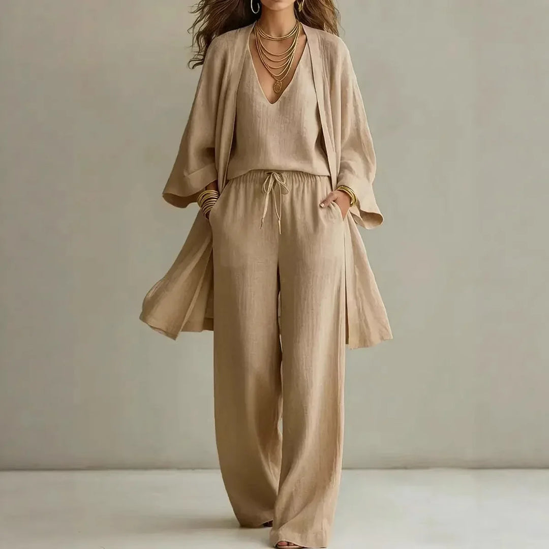 Completo Donna Tre Pezzi con Pantalone Largo e Camicia Oversize