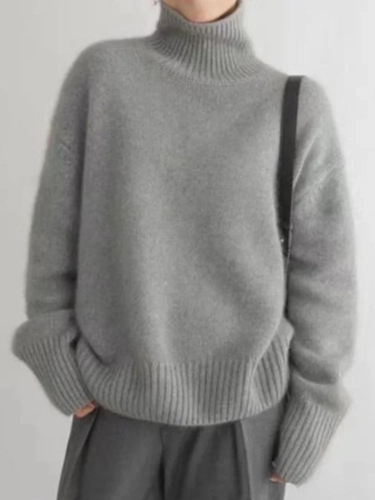 Pull femme à col roulé en maille douce et chaude