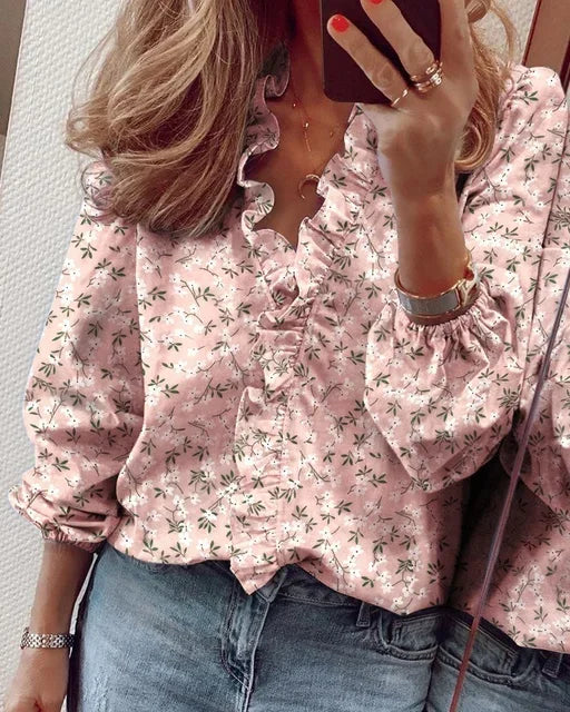Volnočasový dámský košile – elegantní volánkový detail
