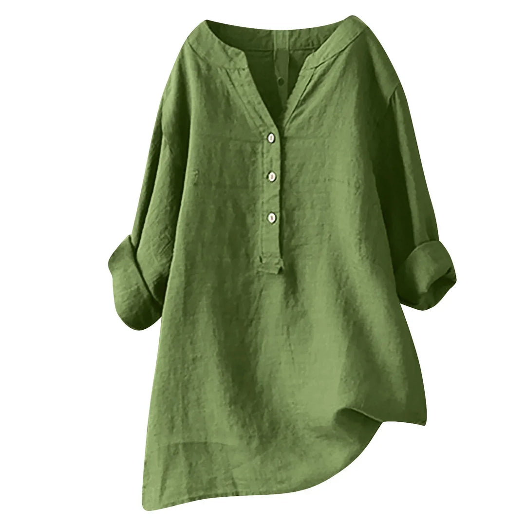 Blouse Femme Décontractée à Col V Boutonné