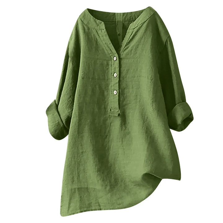 Blouse Femme Décontractée à Col V Boutonné